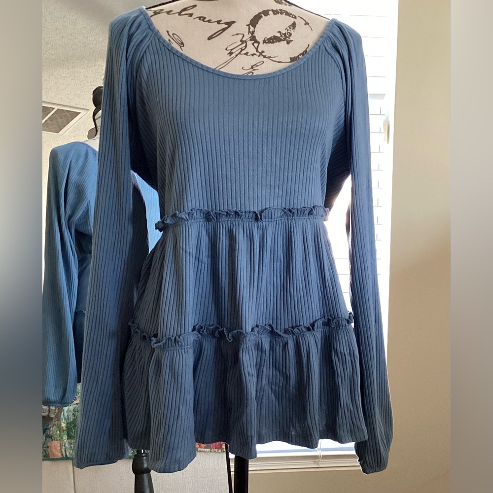 LC Lauren Conrad Blue Ribbed Knit Sweater